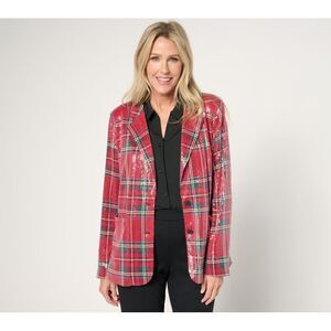 Summersalt Women's Plus Sz Jacket 1X Life of the Party Sequin Shine Red